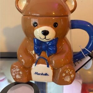 Marshalls Brown Bear Ceramic Mug with Blue Bow and Handle
